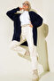 6999 Knitted Patterned Front Buttoned Cardigan Navy Blue