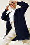 6999 Knitted Patterned Front Buttoned Cardigan Navy Blue - 2