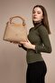 ASL Large Size Knitted Detailed Casual Cut Crossbody Women's Shoulder Bag 4031 Sand Mink - 6