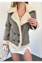 Fur Detail Houndstooth Plush Coat Jacket Women - 3