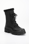 Women's Black Lace-Up Leather Non-Slip Sole Inside Wool Parachute Fabric Boots Flat Sole Bootie - 5