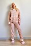 Brown Three Line Patterned Hooded Plush Fleece Pajama Set - 6