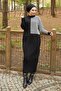 Amelya Sleeve Houndstooth Patterned Knitwear Dress - Black