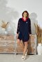 Long Sleeve Shirt Collar Buttoned Front Navy Blue Tunic C1T5N2O98