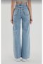 Jany Lycra Women's Blue Snow Wash High Waist Wide Leg Denim Jeans Palazzo Trousers - 4