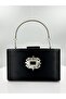 Black Color Satin Silver Case Silver Stone Evening Bag Evening Bag Wedding Engagement Portfolio