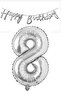 Happy Birthday Written Pennant and 8 Numbers Foil Balloon