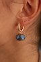 Linda Women's Ball Pearl and Zircon Stone Detailed Gold Hoop Earrings, Navy Blue-Grey Pearl - 4