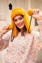 Women's Fur Plush Hat with Headphones RKŞ-04 Mustard