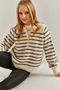 Women's White Black Striped 11 Button Knitwear Sweater 20235067 - 2