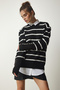 Woman's Black Striped Knit Sweater NF00073