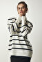 Women's Ecru Striped Knitwear Sweater NF00073 - 2