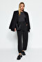 Siyah Pileli Geniş/Rahat Kesim Yüksek Bel Havuç Fit İnterlok Örme Pantolon TWOAW24PL00143 - 13