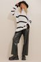 Women's Ecru-Black Turtleneck Striped Thick Ribbed Oversize Knitwear Winter Sweater ALC-X9432 - 2