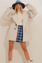 Women's Cream Double-breasted Collar Balloon Sleeve Eyebrow Coat ALC-X10913 - 3