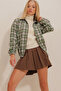 Women's Brown-Green Patterned Zippered Elastic Waist Seasonal Bomber Jacket ALC-X10775 - 2