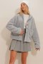 Women's Gray Hooded Double Pocket Plush Coat ALC-X9323 - 2