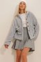 Women's Gray Hooded Double Pocket Plush Coat ALC-X9323 - 5