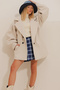 Women's Cream Double-breasted Collar Balloon Sleeve Eyebrow Coat ALC-X10913