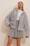 Women's Gray Hooded Double Pocket Plush Coat ALC-X9323 - 3
