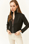 Women's Black Zippered Scuba Jacket CKT-19000362 - 4