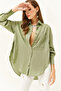 Women's Mold Green Oversize Woven Shirt with Button Detail on the Sides GML-19001004