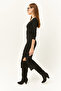 Women's Black Open Collar Long Sleeve Blouse Slit Skirt Suit TKM-19000224 - 4