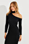 Women's Black One Shoulder Open Midi Dress EY2562 - 2