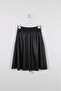Girl's Pockets, Zippered Front, Below the Knee Faux Leather Skirt - 3