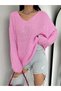 Women's Pink V-Neck Thessaloniki Knit Oversize Knitwear Sweater - 2