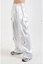 Silver Cargo Pocket Shiny Trousers - 4