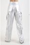 Silver Cargo Pocket Shiny Trousers - 7