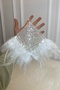 White Authentic Vip Bridal Handkerchief, Halay Handkerchief, Beaded Pearl Sequins and Feather Detail