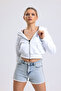 women's white hooded zipper sweatshirt - 2