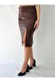 MIDI LENGTH LEATHER CLARET RED PENCIL SKIRT WITH DEEP SLITS - 2