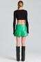2781 Pleated Slit Green Leather Skirt - 2