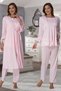 Women's Design Pink Lace Detailed Long Sleeve Cotton Maternity Maternity Dressing Gown Pajama Set - 2