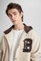 Oversize Fit College Collar Bomber Printed Soft Lined Cardigan - 4