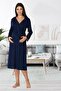 Women's Navy Blue Design Lace Collar Cotton Maternity Nightie - 2