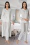 Women's Design Ecru Lace Detailed Cotton Maternity Maternity Dressing Gown Pajama Set - 2
