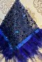 Navy Blue Authentic Vip Bridal Handkerchief, Halay Handkerchief, Beaded Pearl Sequins and Feather Detail - 3