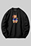 Anime Cat Printed Unisex Black Crew Neck Sweatshirt