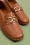 Genuine Leather Women's Square Toe Loafer esl.b06 Tan - 5