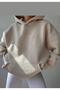 Women's Beige 3 Thread Raised Puff Fabric Hooded Sweatshirt