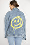 Women's Large Size Blue Denim Coat with Print Detail on the Back 65N36974 - 4