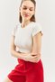 White Short Sleeve Crew Neck Fitted 100% Cotton Camisole Stretchy Crop Blouse - 4