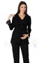 Women's Black Patterned Lace Detailed Pregnant Maternity Dressing Gown Pajamas Set 3 Pieces - 5