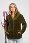 Women's Khaki Green Zippered Fleece Cardigan - 3