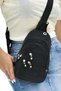 Women's Black Crinkle Fabric Cross Chest and Shoulder Bag with Headphone Outlet - 2
