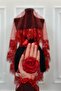 Red Vip Bridal Veil Set, Daisy Guipure, Rhinestone, Sequin, Pearl, Henna Veil Set, 6 Pieces - 6